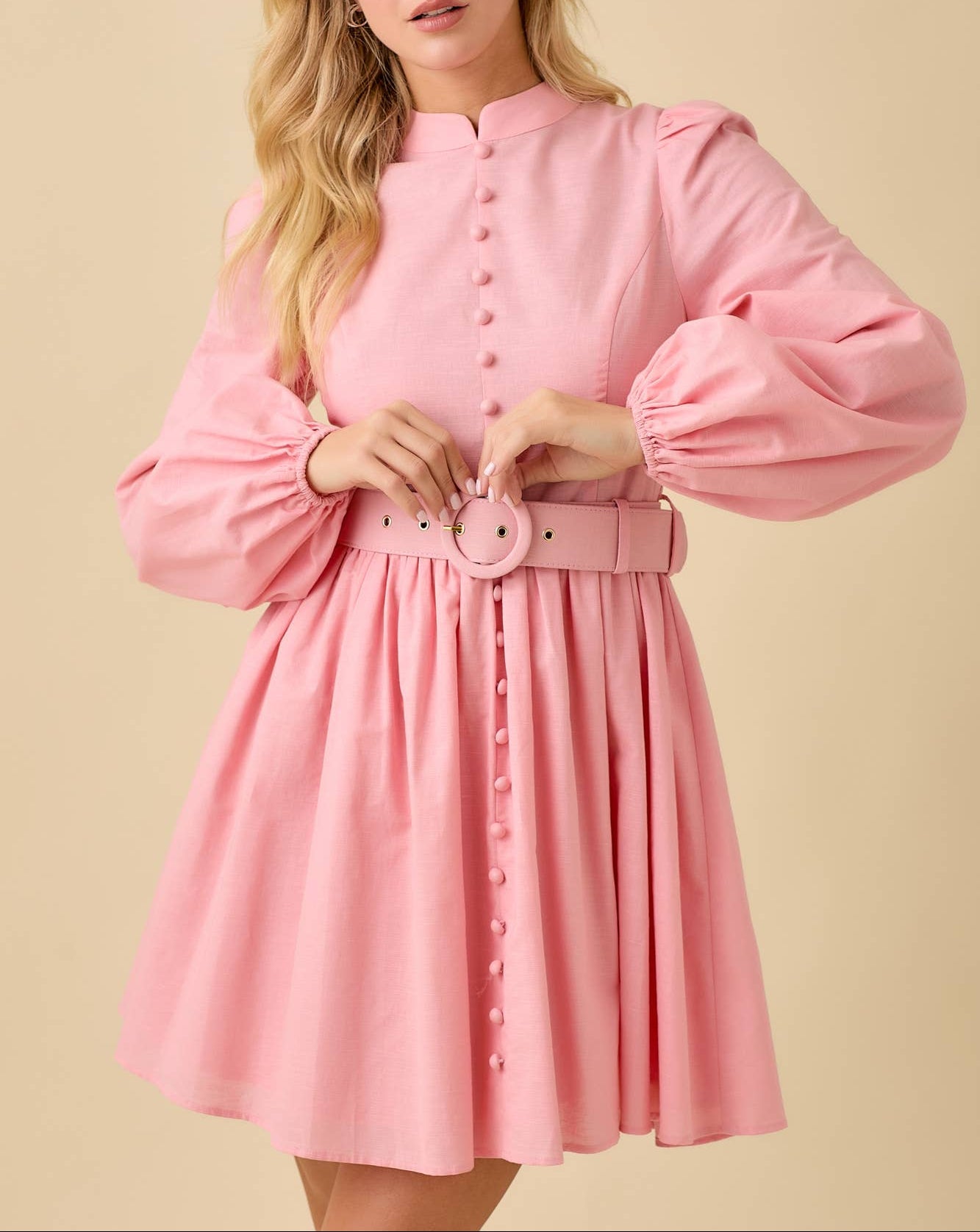 Front Runner Mock Neck Button Up Dress - Blush