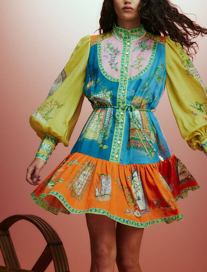 Stand Out Balloon Sleeve Print Mini Dress - Multi