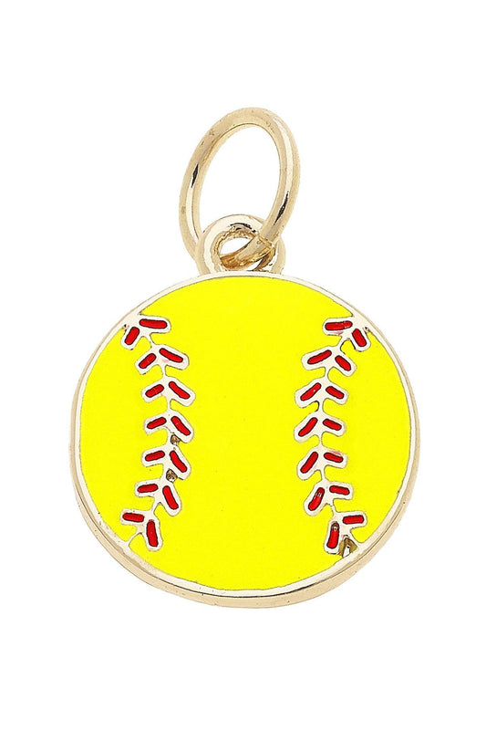 Softball Enamel Charm in Shiny Gold