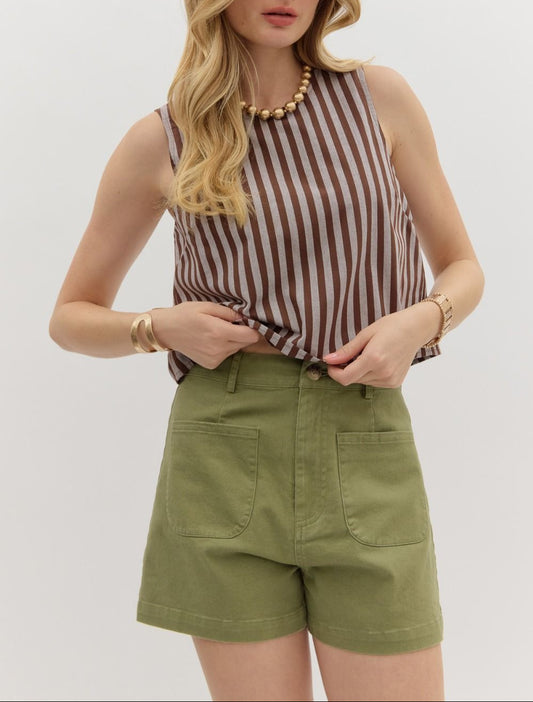 Success Seeker High Waist Shorts - Olive