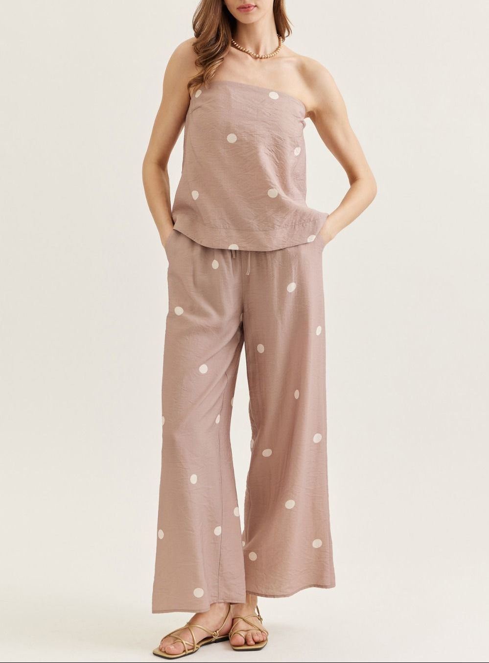 Rule Breaker Polka Dot Elastic Waist Pant - Mocha