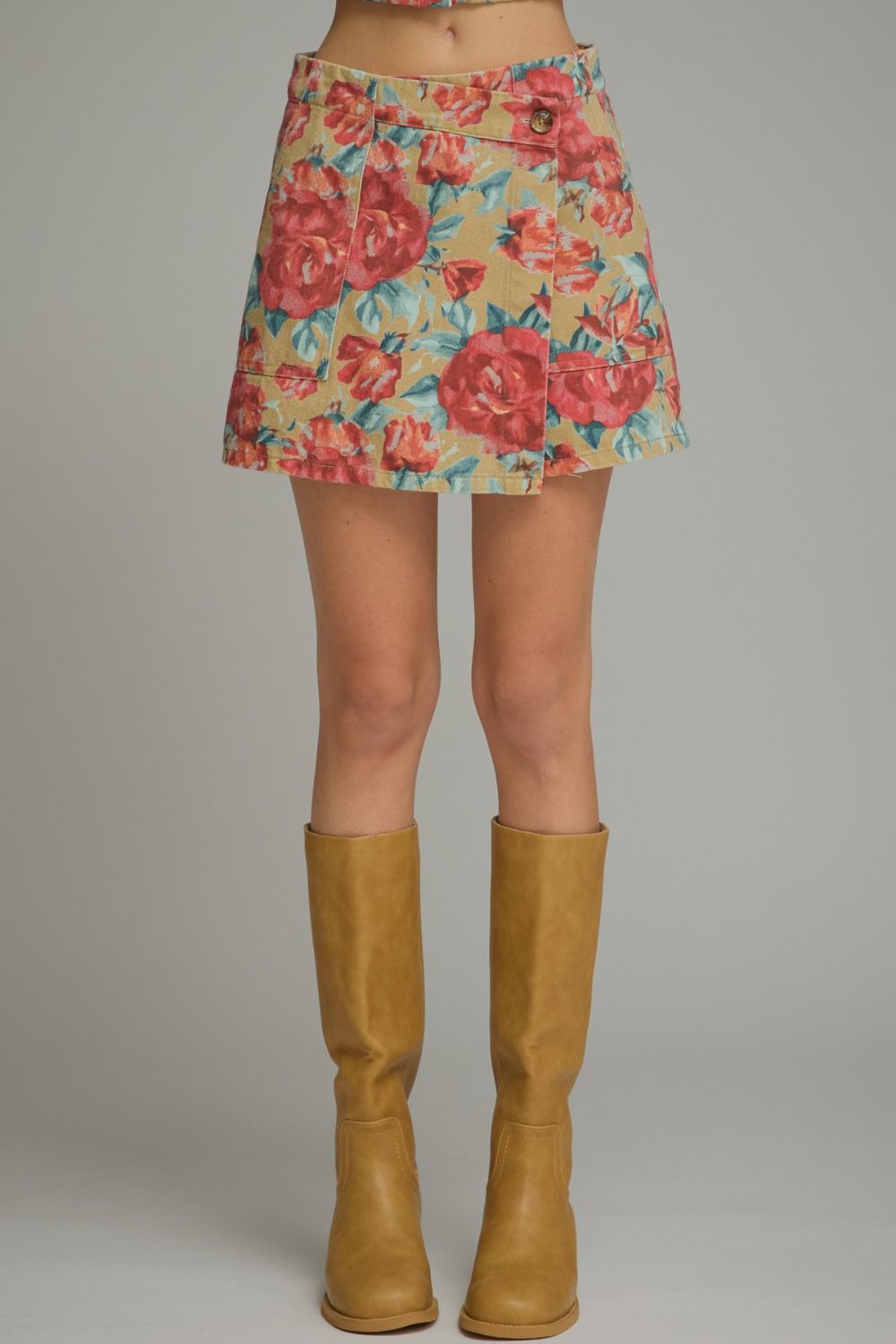 Big Dreams Floral Print Wrap Skort - Camel