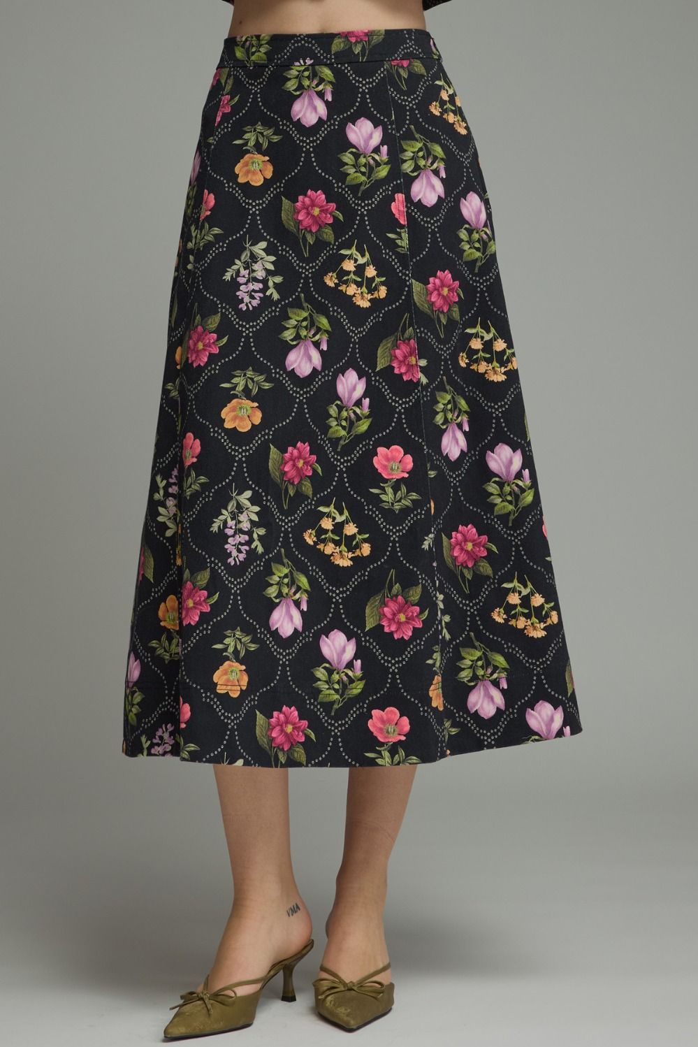 Love Note Floral Print Midi Skirt - Black