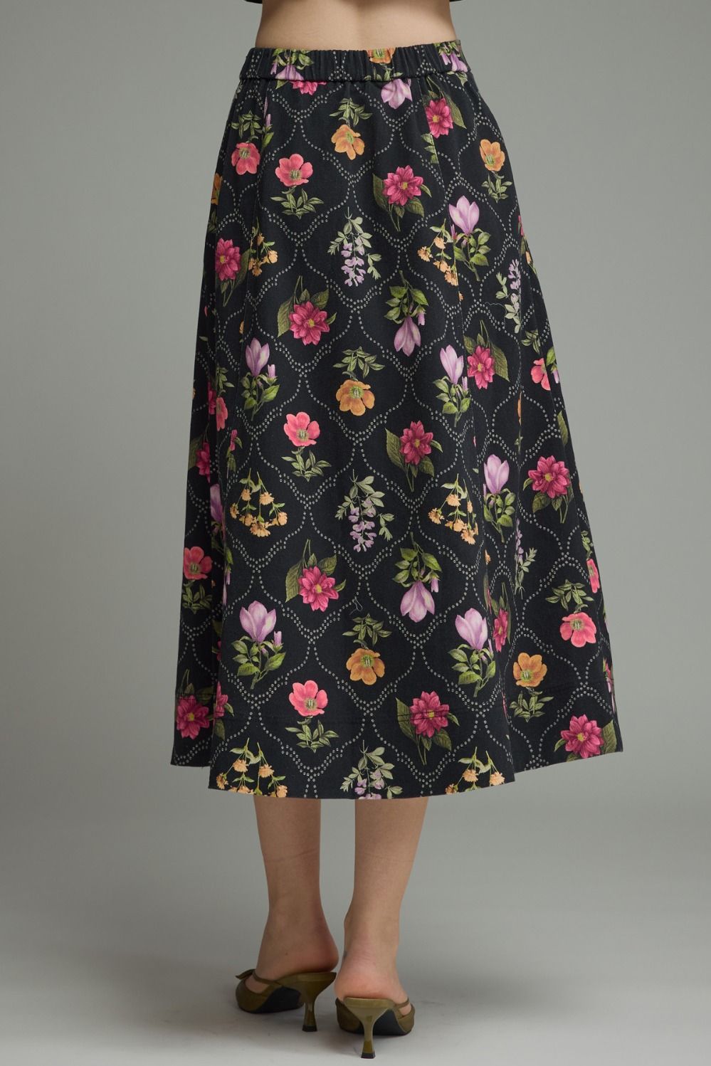 Love Note Floral Print Midi Skirt - Black