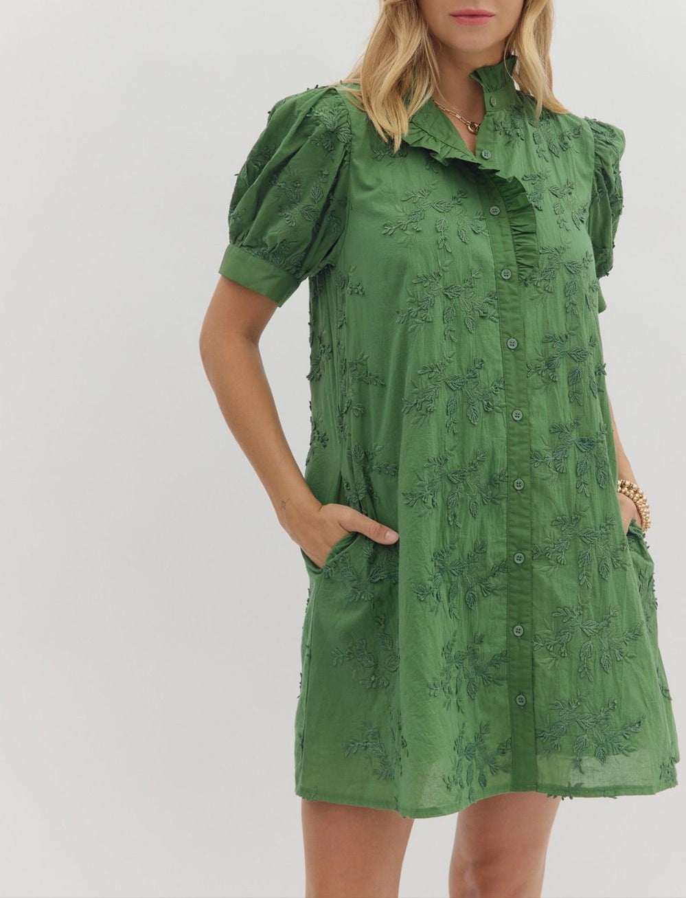 Secret Garden Applique Button Dress - Forest