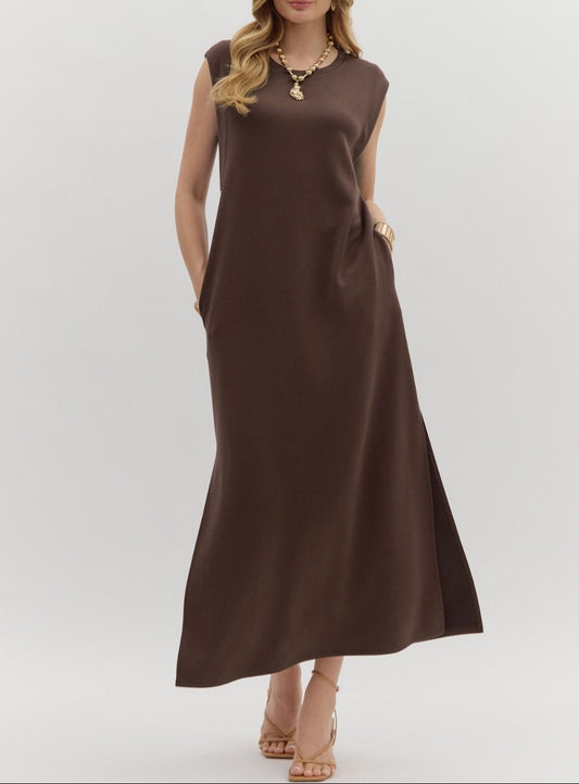 She's A Mood Side Slit Midi Dress - Brown