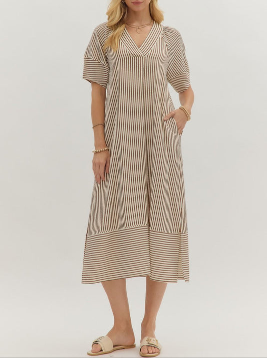 Winning Look Striped Maxi Dress - Brown