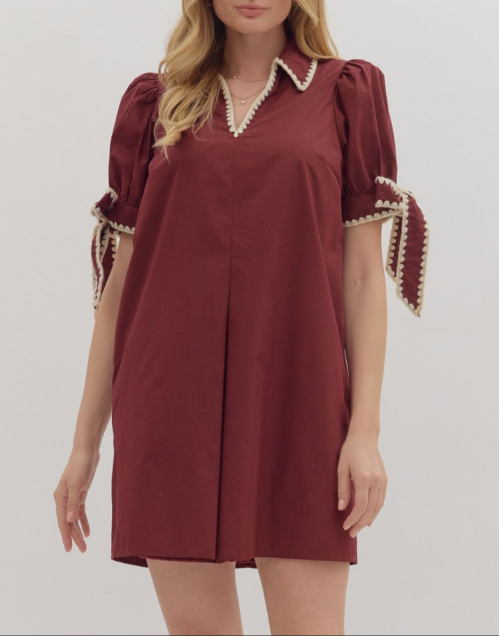 Tied With A Bow Puff Sleeve Dress - Garnet
