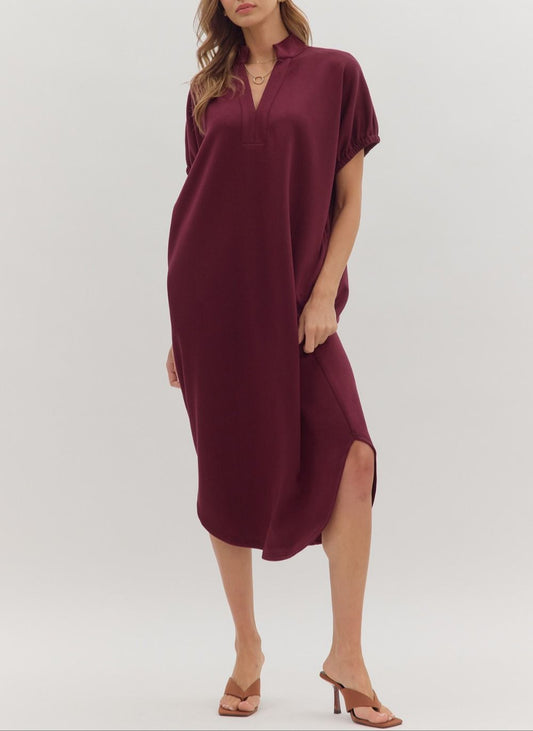 Take Charge Short Sleeve Midi Dress - Burgundy