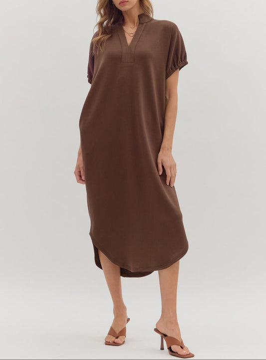 Take Charge Short Sleeve Midi Dress - Espresso