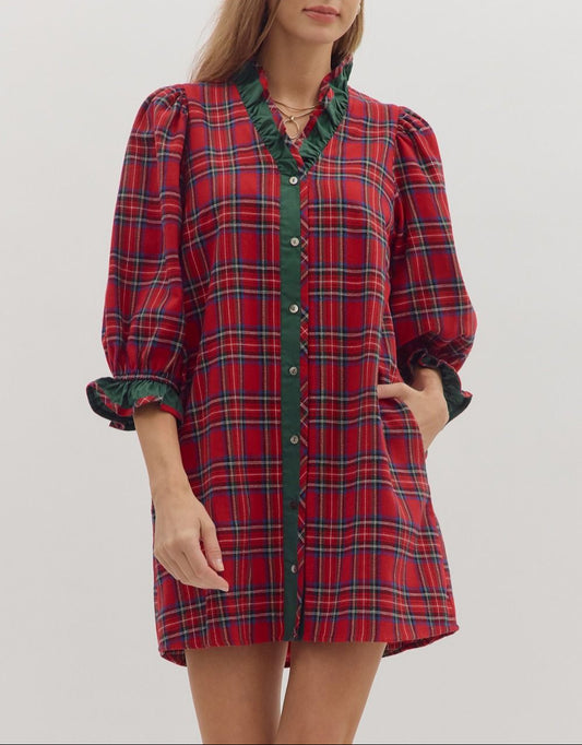 Sweet As Sugar Plaid Puff Sleeve Dress