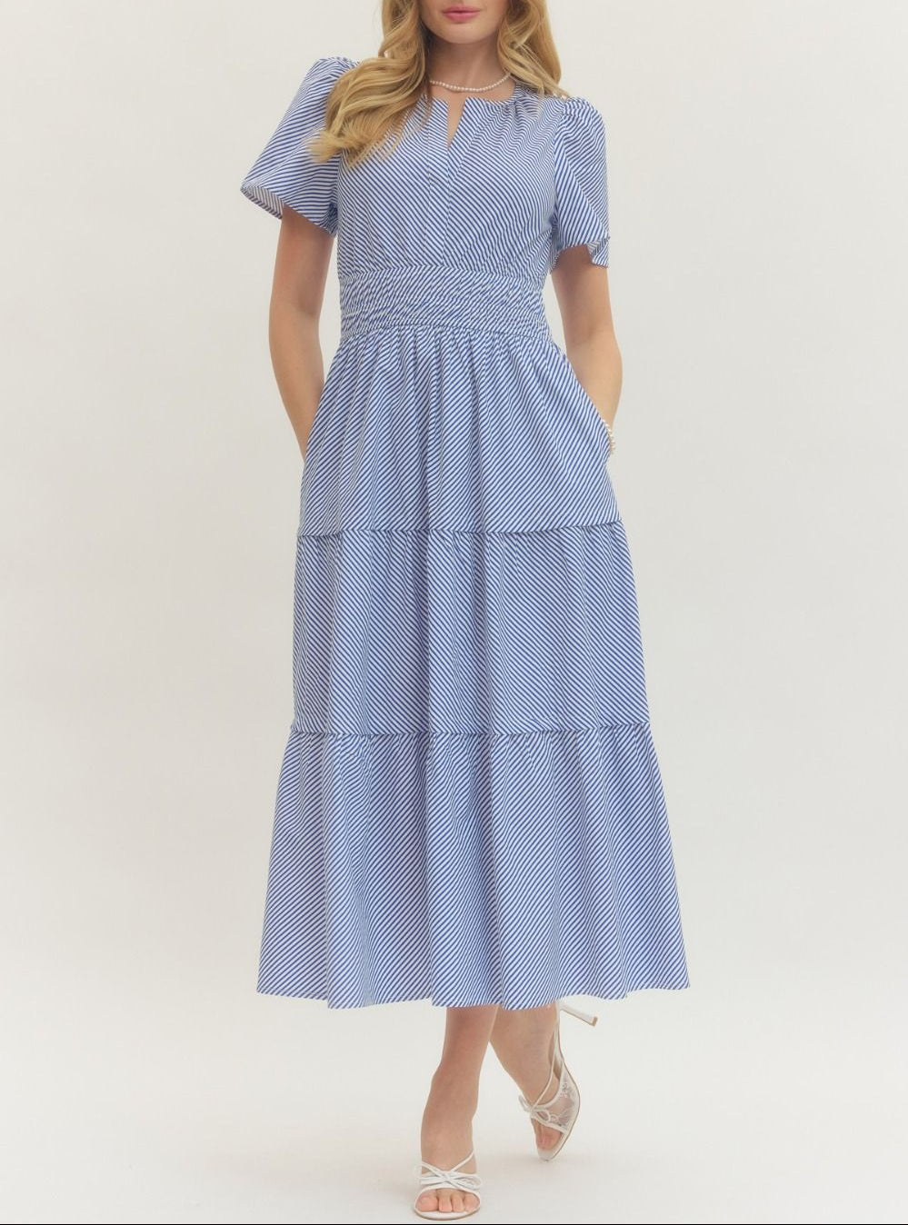 Clear Skies Striped Maxi Dress Dress - Blue