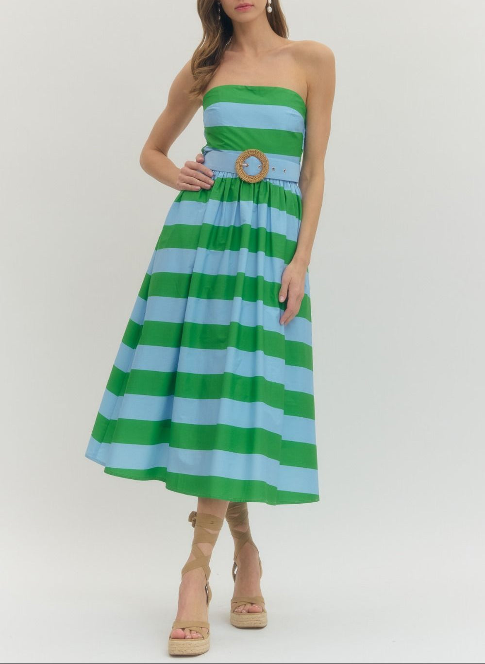 Express It Strapless Striped Midi Dress - Green