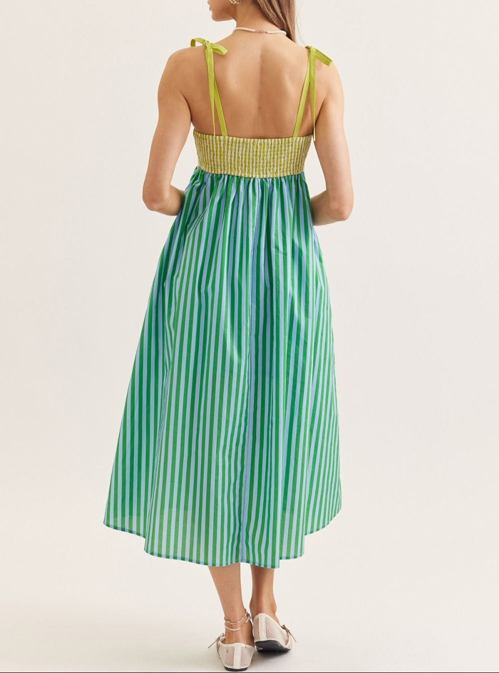 Deep Dive Striped Scalloped Midi Dress - Kiwi Green