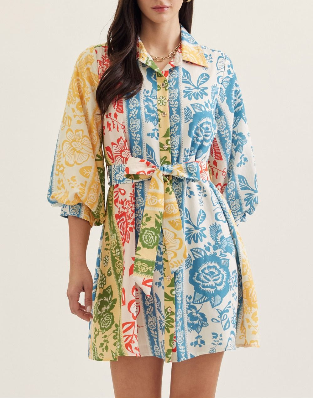 Simple Life Botanical Stripe Mini Dress - Denim Multi