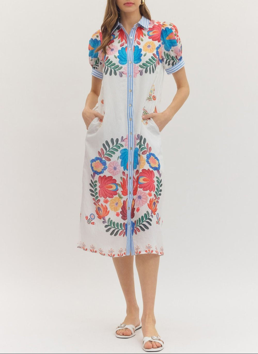 Cheers To You Botanical Button Down Midi Dress - Ivory