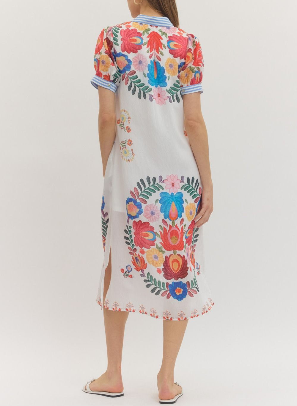 Cheers To You Botanical Button Down Midi Dress - Ivory