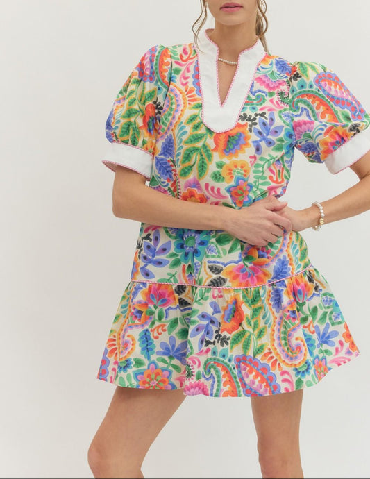 Fiesta Party Paisley Babydoll Dress - Multi