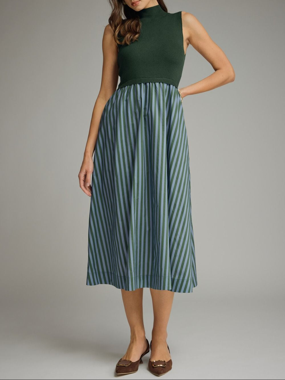 Lift My Hands Mock Neck Sleeveless Dress - Hunter Green