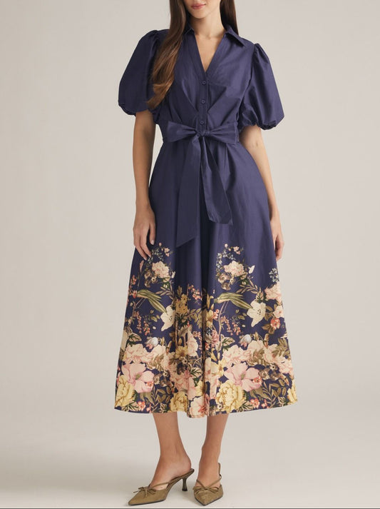 Under Wraps Floral Belted Maxi Dress - Navy