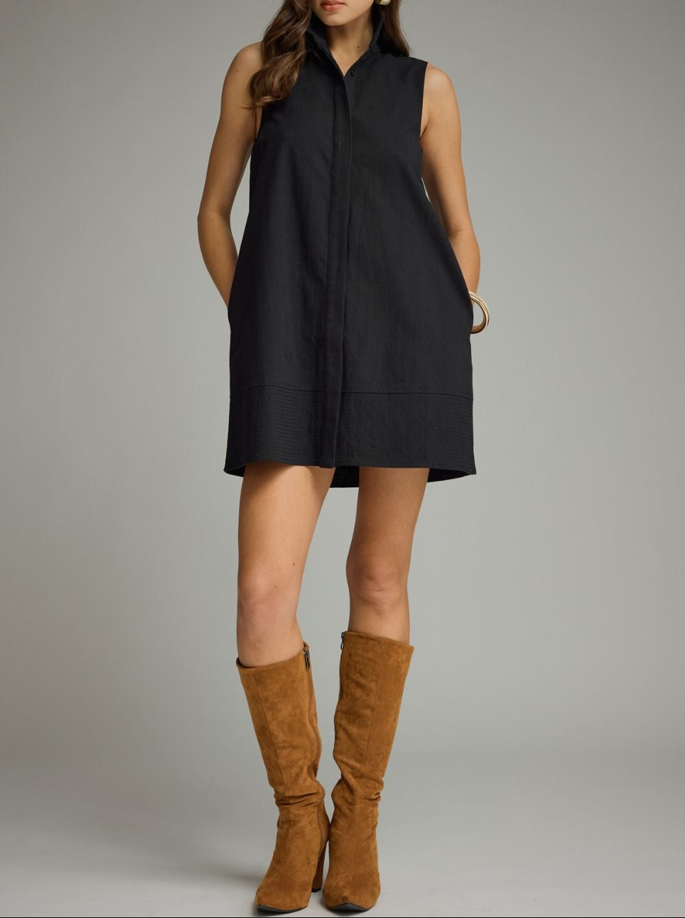 Do You Sleeveless Stand Collar Dress - Black