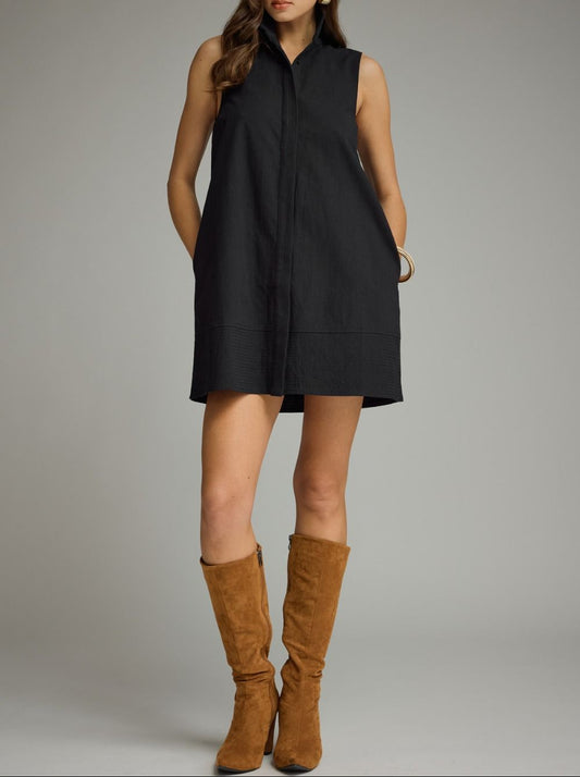 Do You Sleeveless Stand Collar Dress - Black