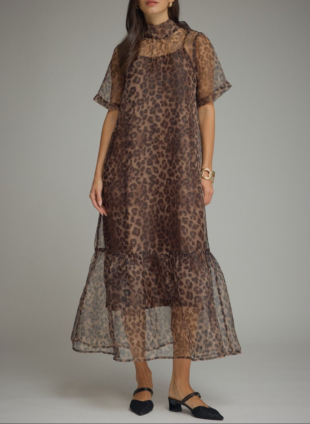 Charge Up Sheer Overlay Mesh Midi Dress - Animal