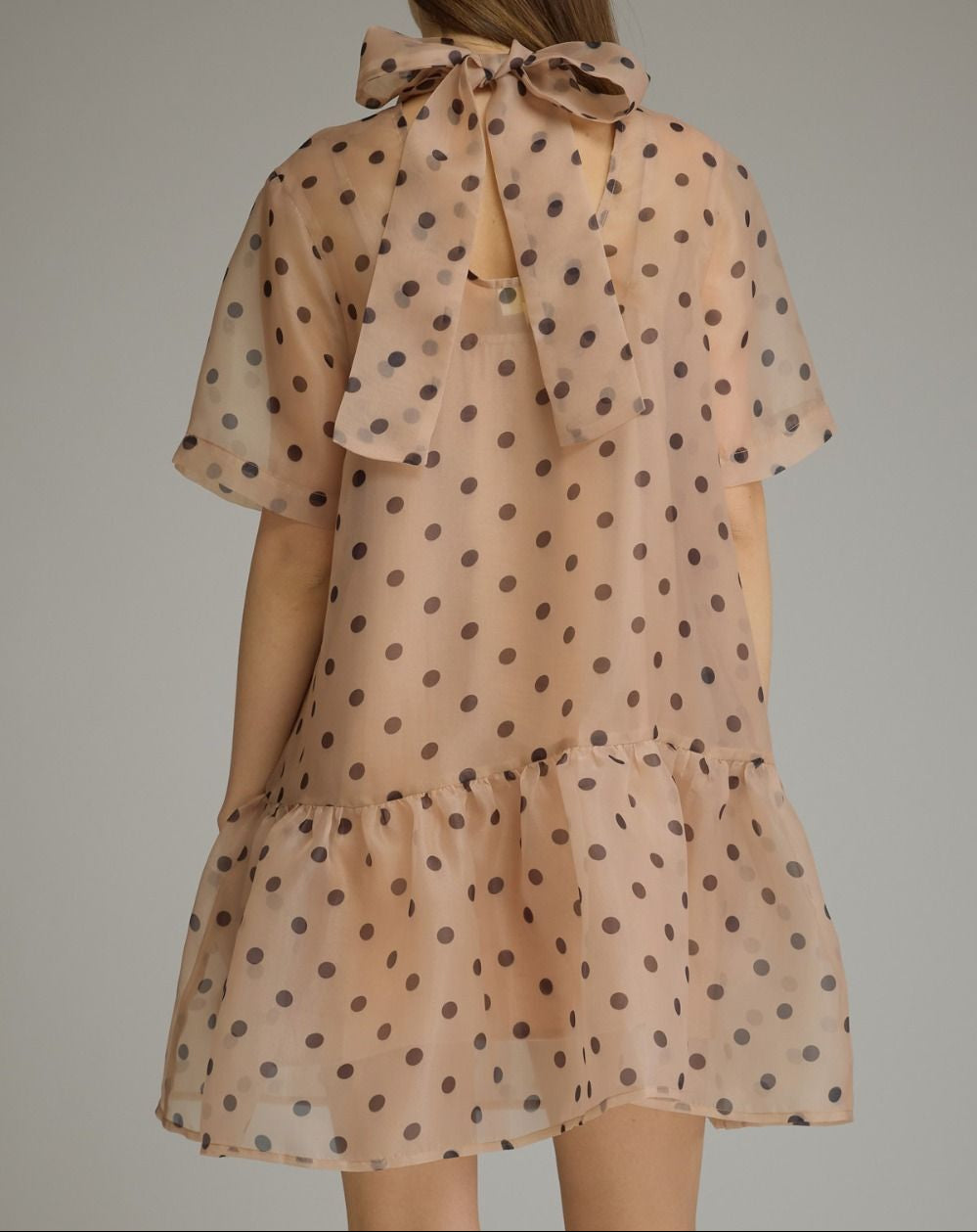 Nice Trade Sheer Overlay Mesh Polka Dot Dress - Ecru