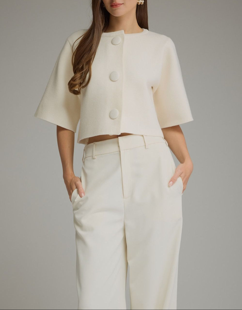Holly Jolly Short Sleeve Button Up Sweater - Cream