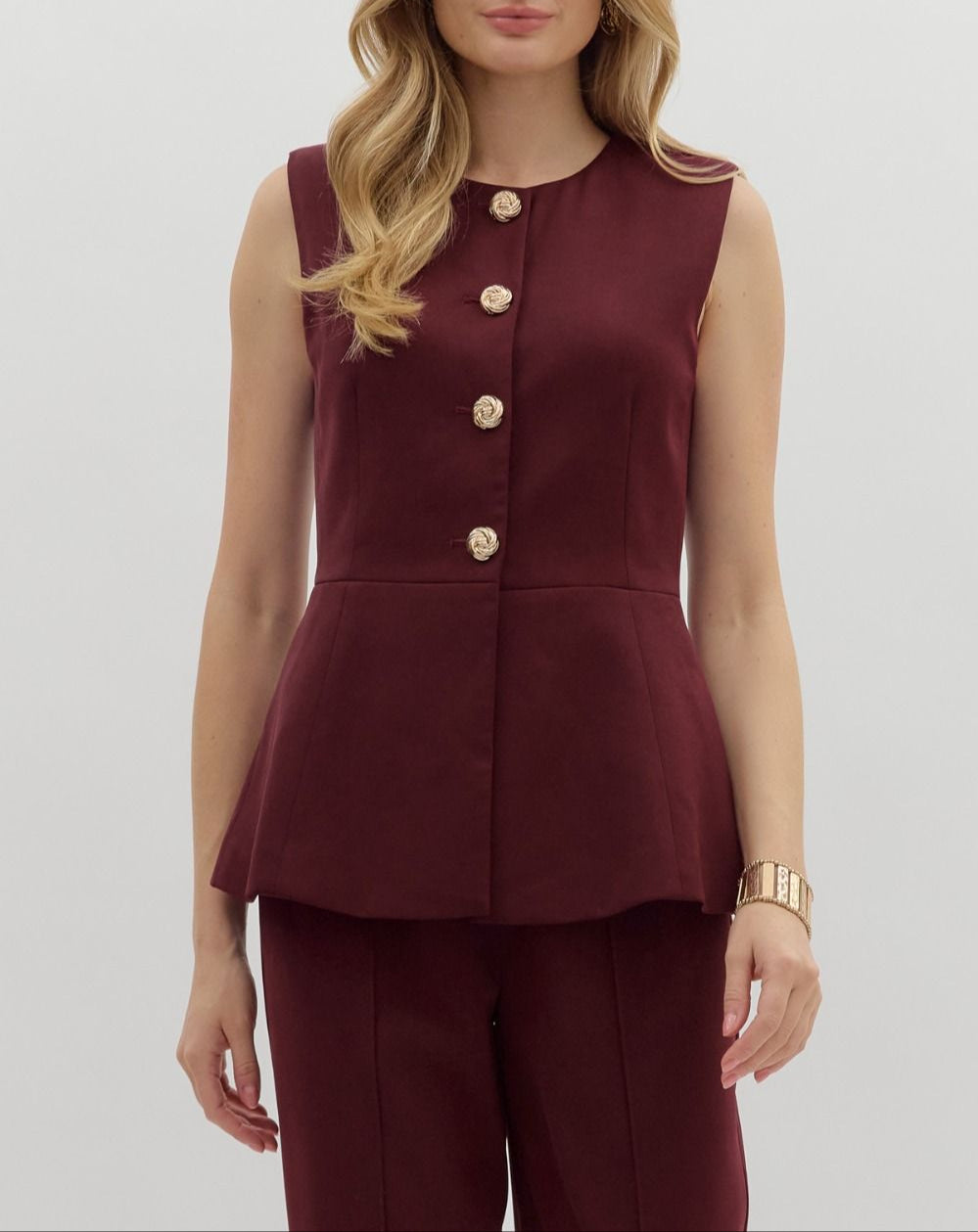 She Means Business Button Up Vest - Burgundy