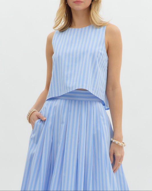 Ready Set Go Striped Sleeveless Top - Blue