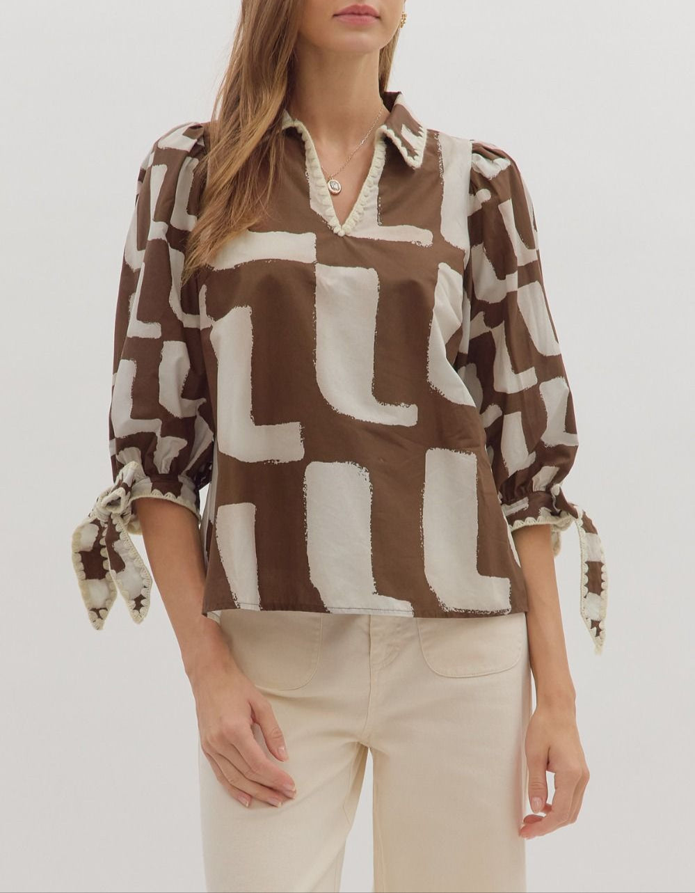 Make A Statement Tie Sleeve Top - Brown