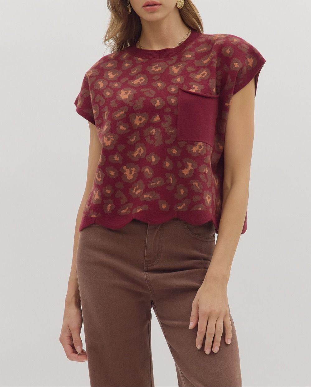 On To The Next Animal Print Cap Sleeve Top - Burgundy