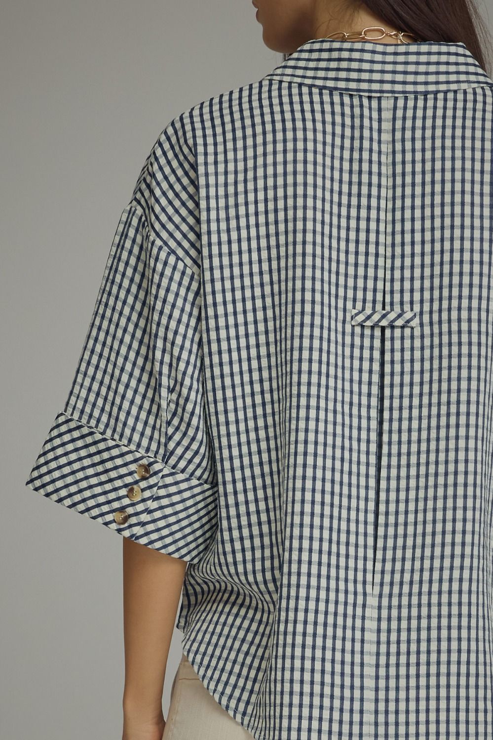 True Colors Gingham 3/4 Sleeve Top - Navy