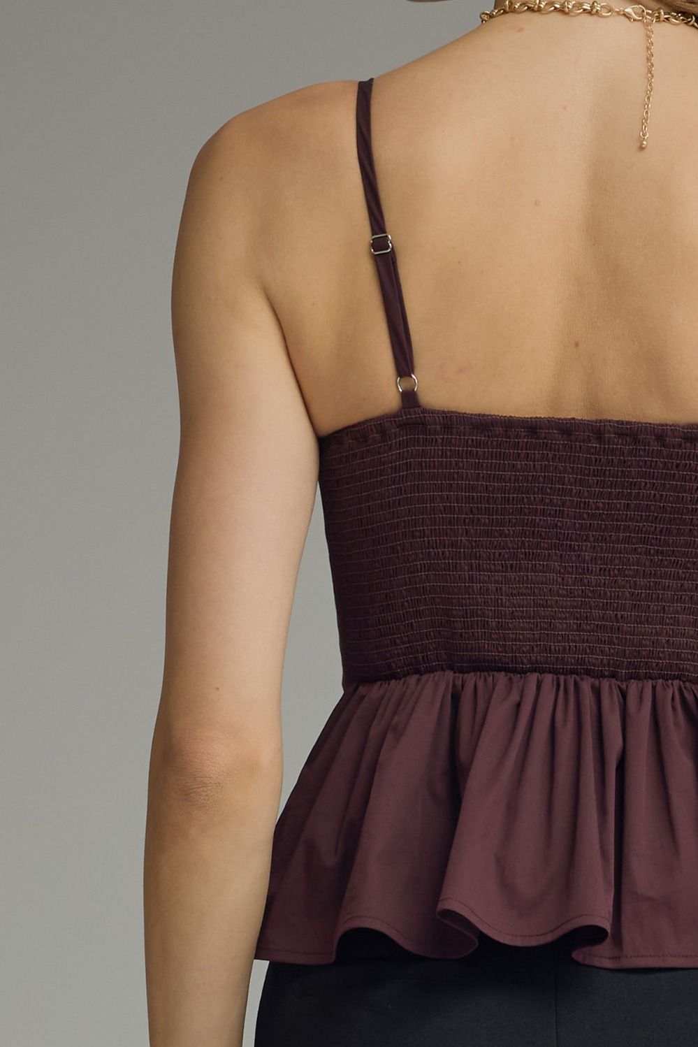 Only One Pleated Peplum Cami Top - Brown