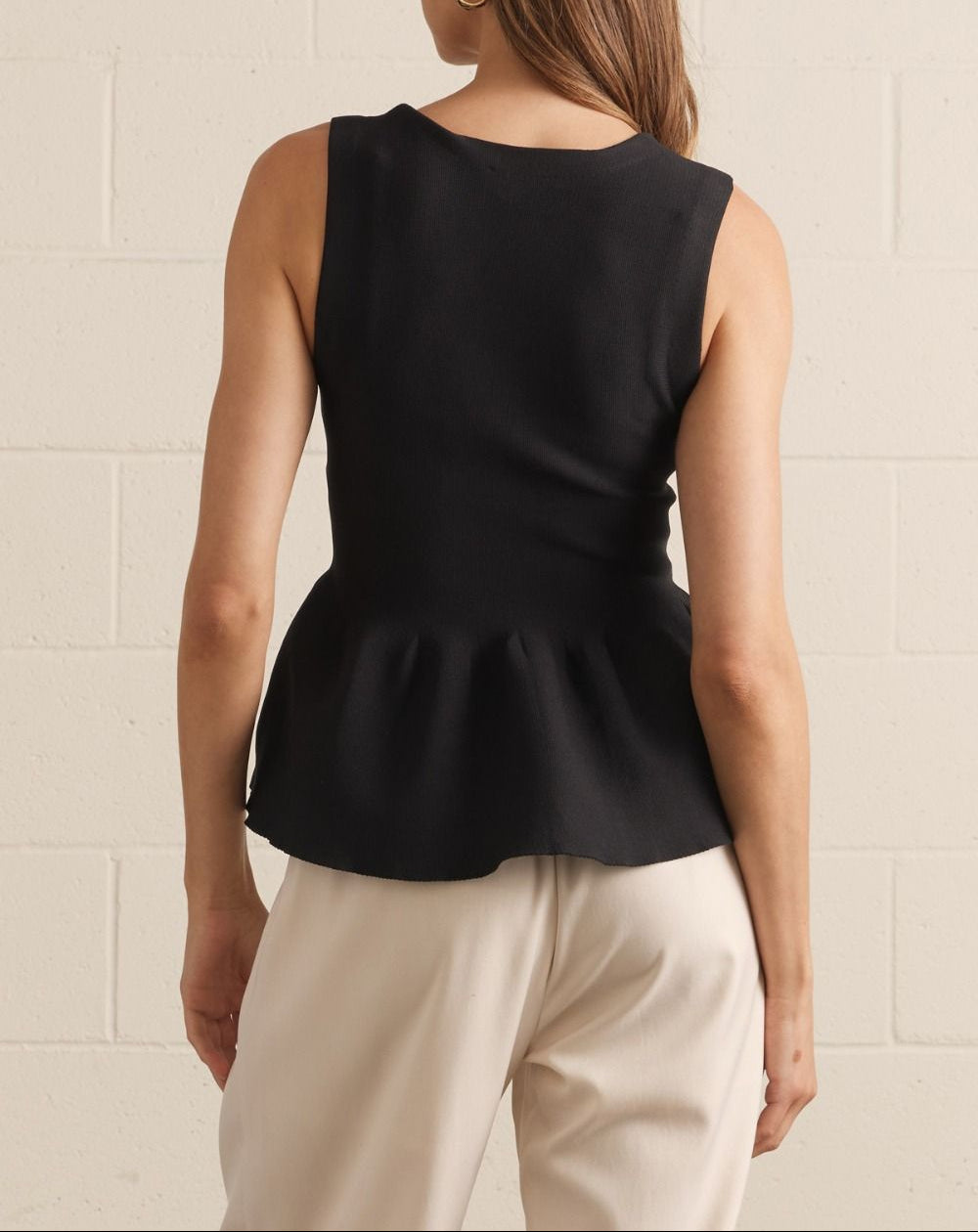 Runaway Sleeveless Gold Hardware Peplum Top - Black