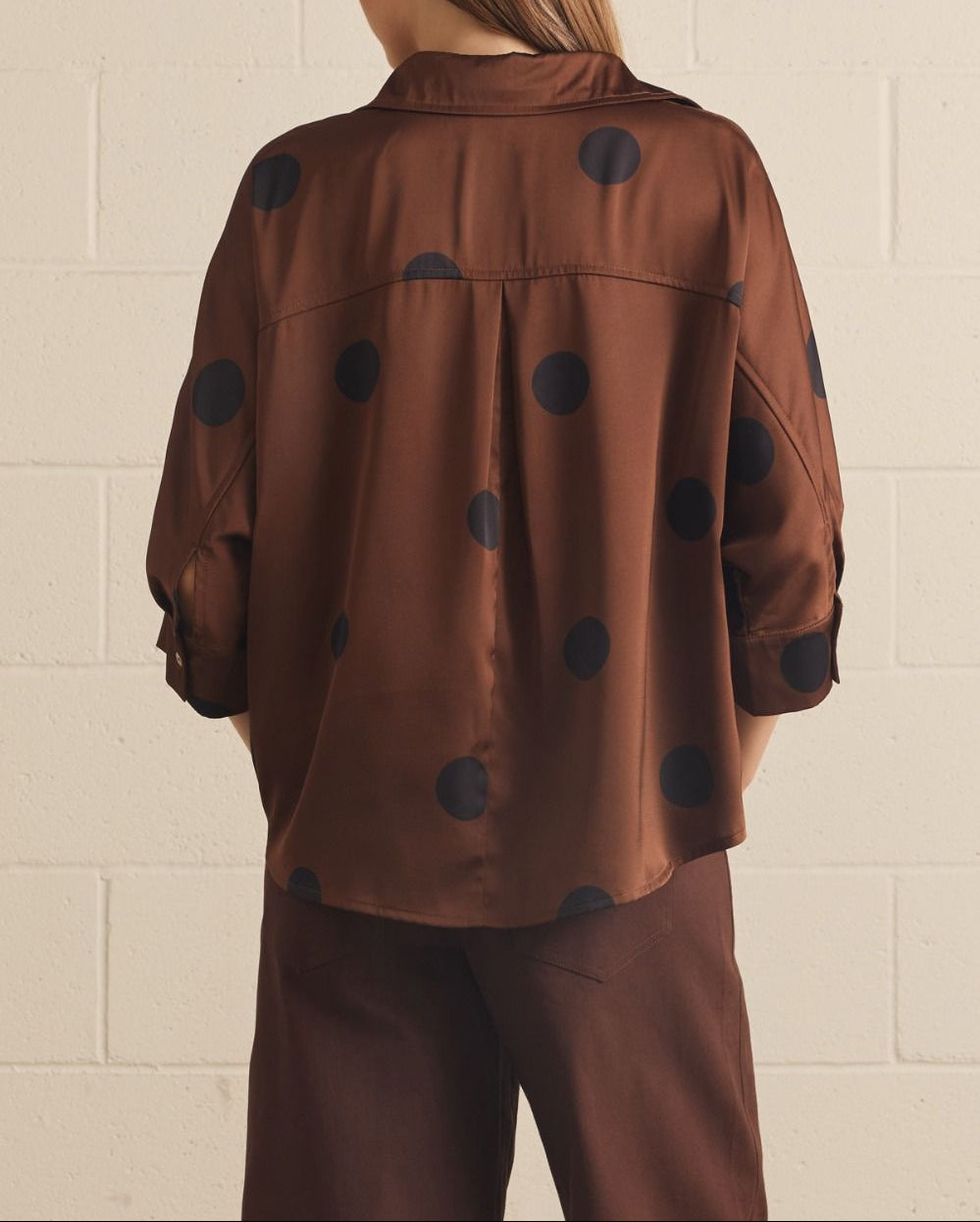 Sunday Morning Polka Dot Collared Top - Brown