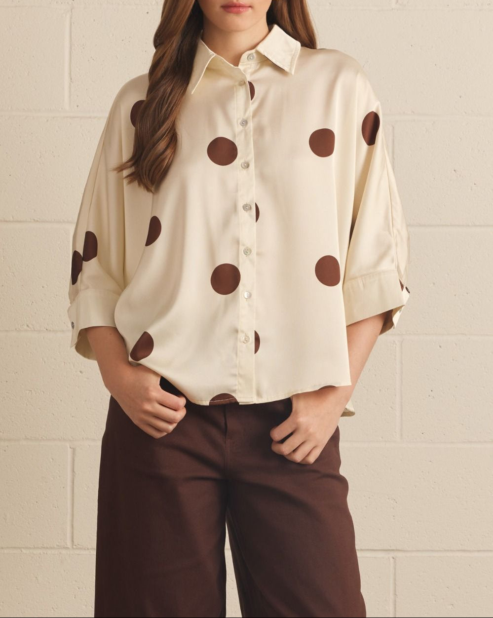 Sunday Morning Polka Dot Collared Top - Cream