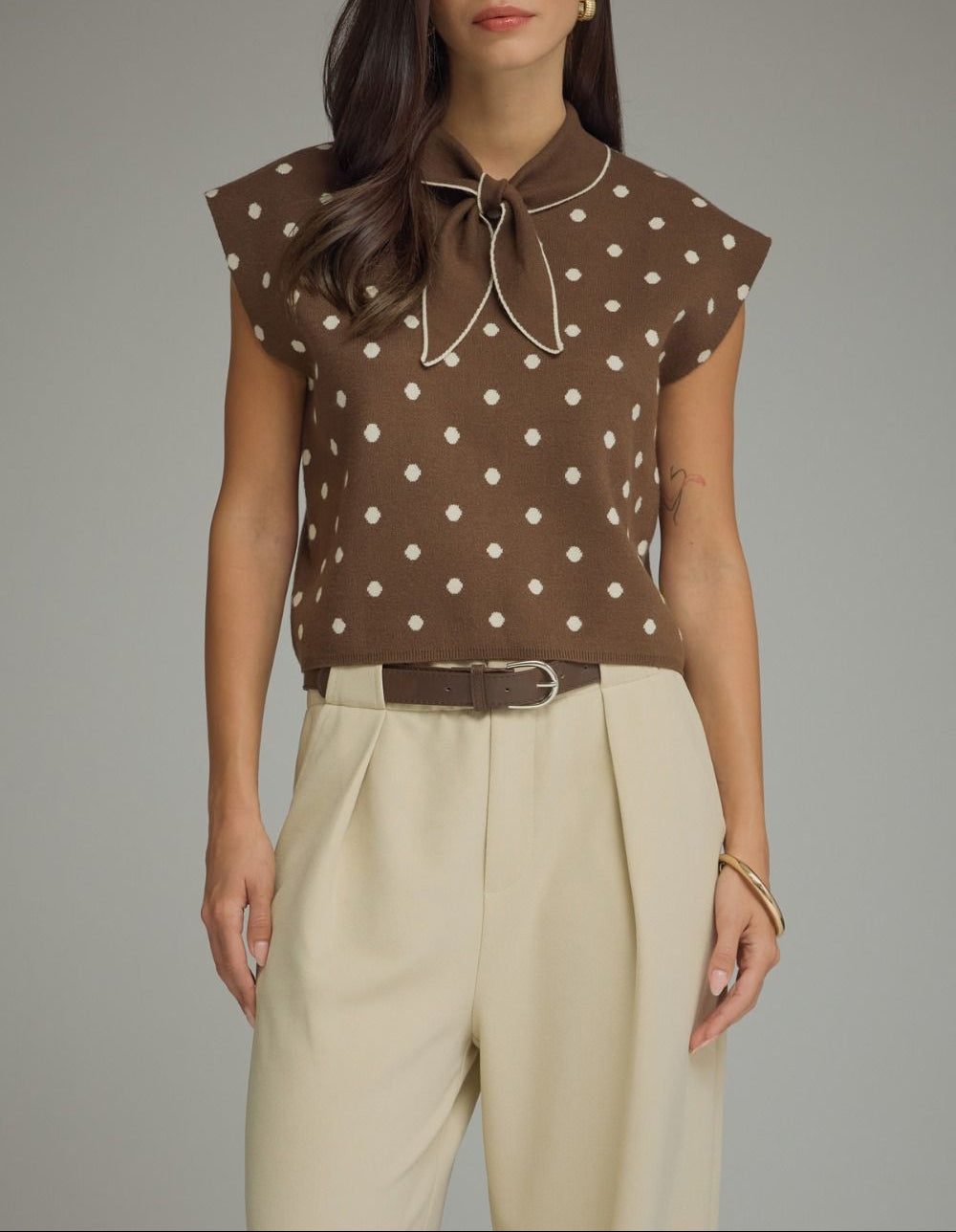 Blush Babe Polka Dot Cap Sleeve Top - Brown