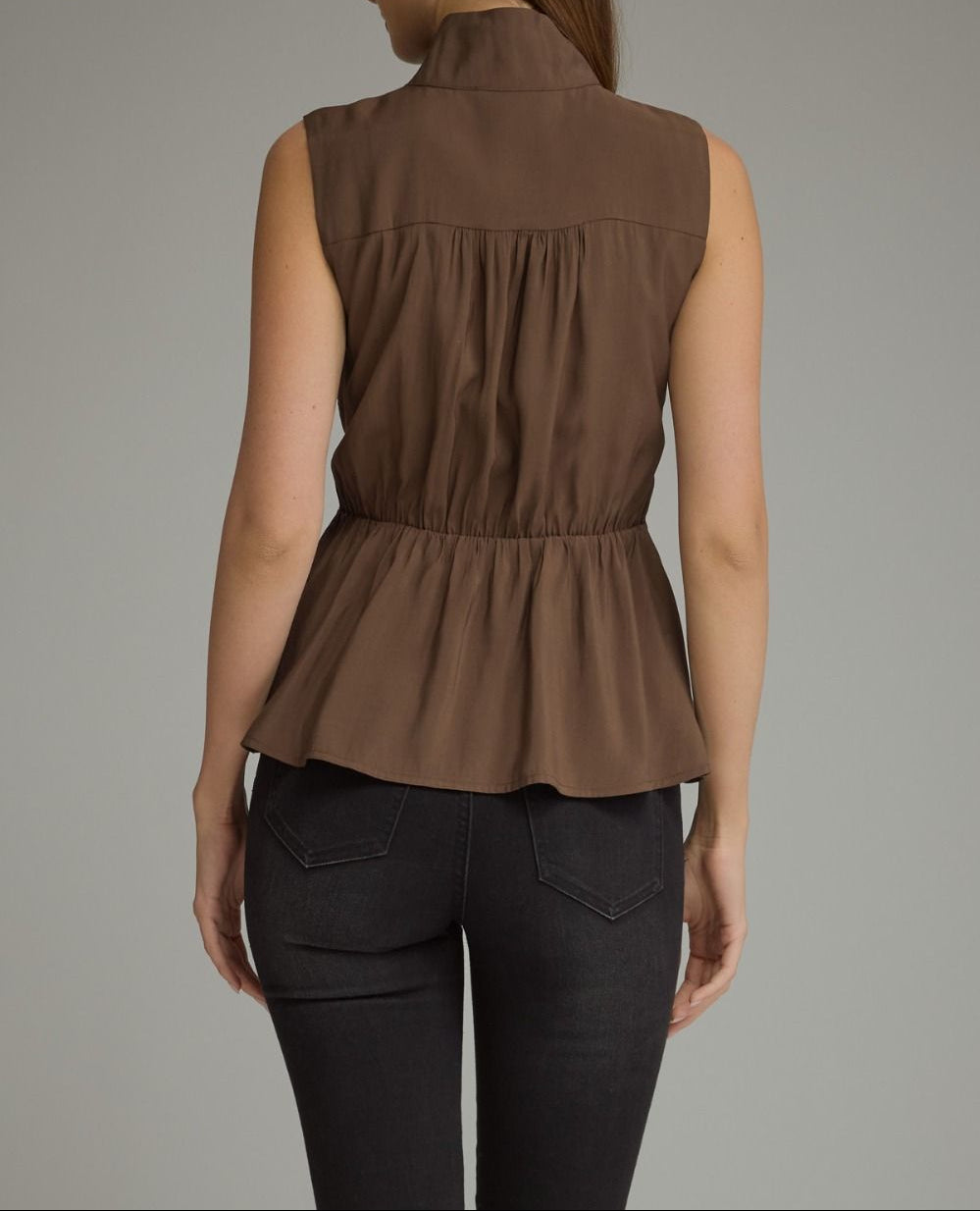 Sink In Mock Neck Front Tie Top - Brown