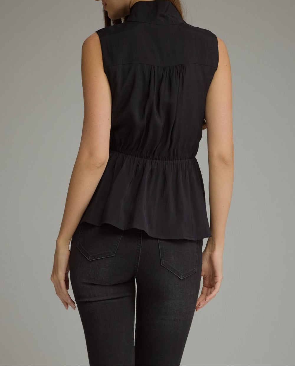 Sink In Mock Neck Front Tie Top - Black