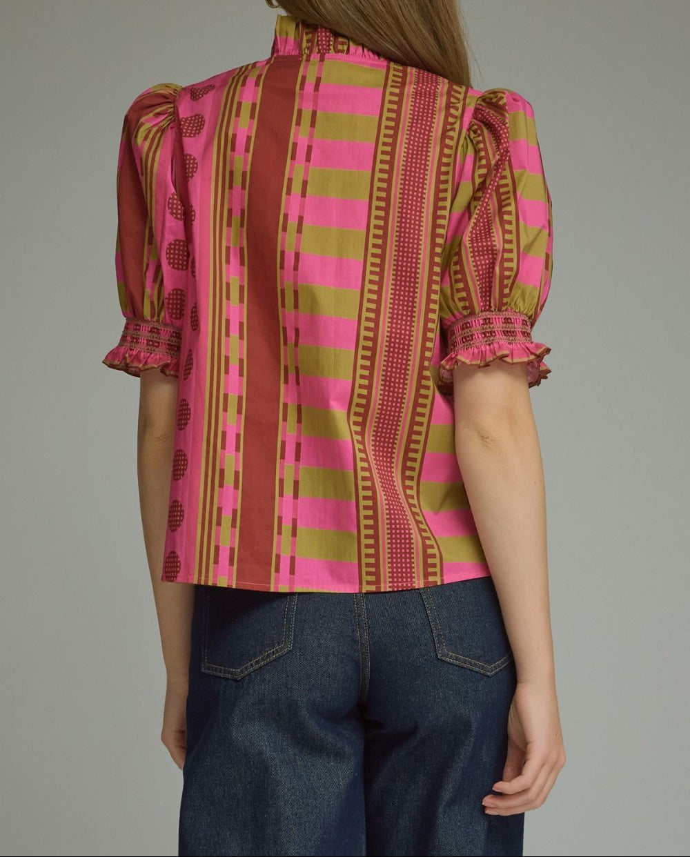 Wake Up Mixed Print Puff Sleeve Top - Plum