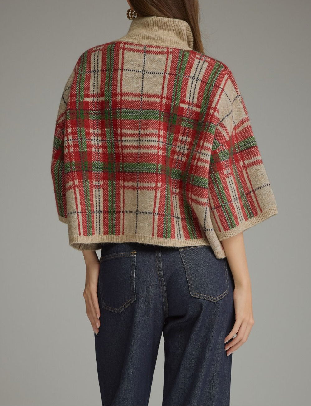 Rule Follower Plaid 3/4 Sleeve Sweater - Taupe