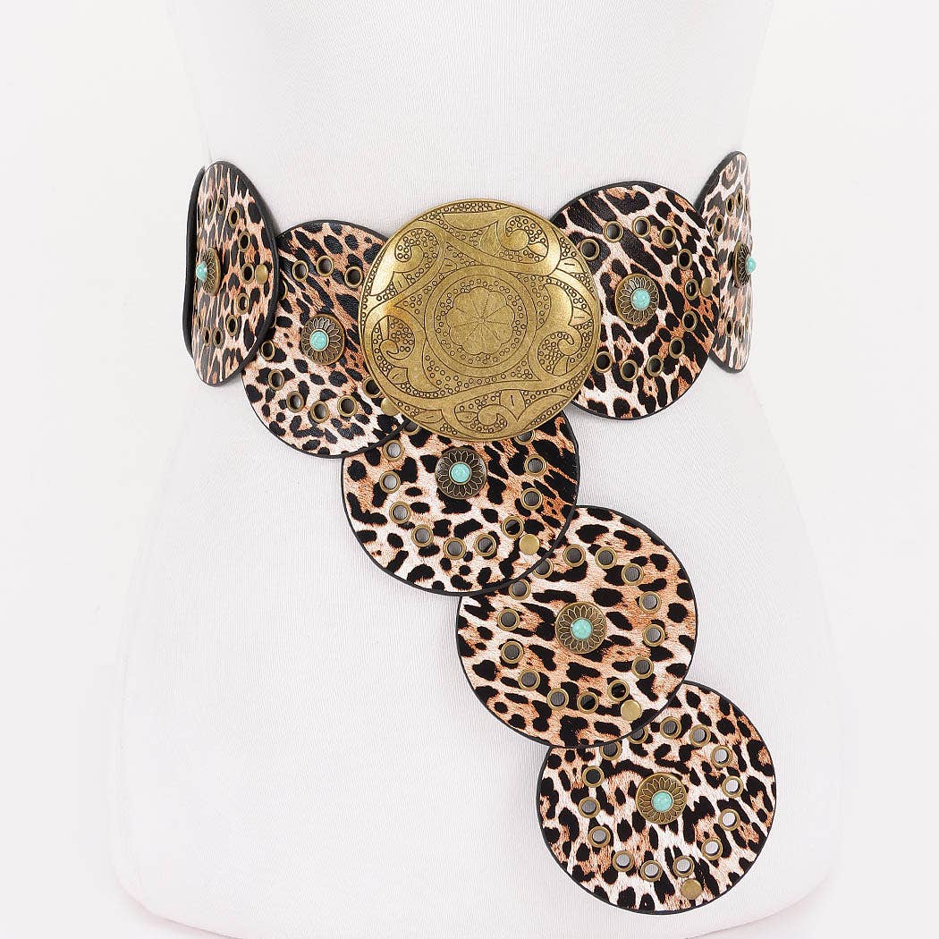 Faux Leather Disc Belt - Leopard