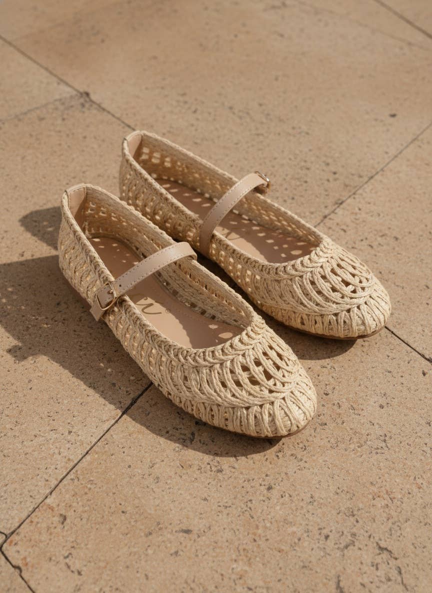 Susan Woven Mary Jane Flat - Natural