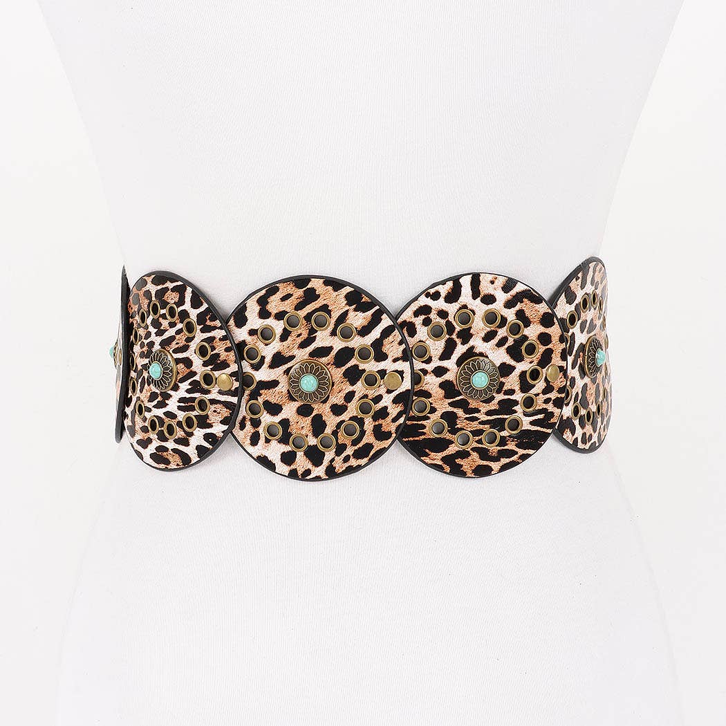 Faux Leather Disc Belt - Leopard