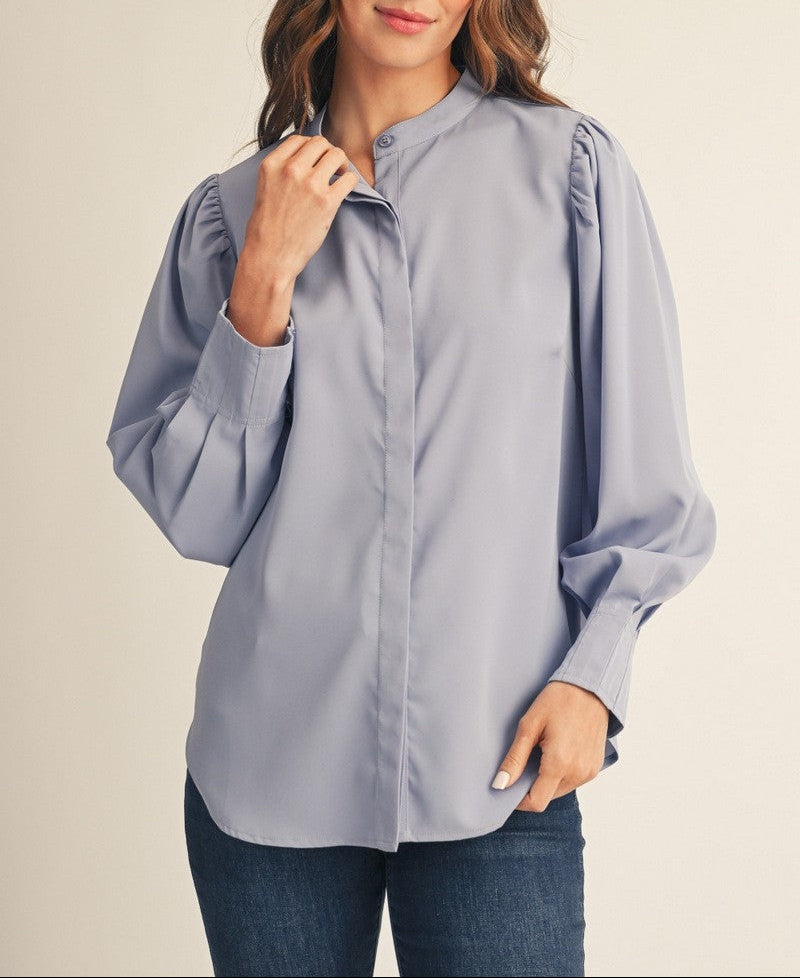 Open Spaces Button Up Top - Peri Blue