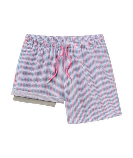 SSCO Clubhouse Seersucker Swim Shorts - Berry Tide