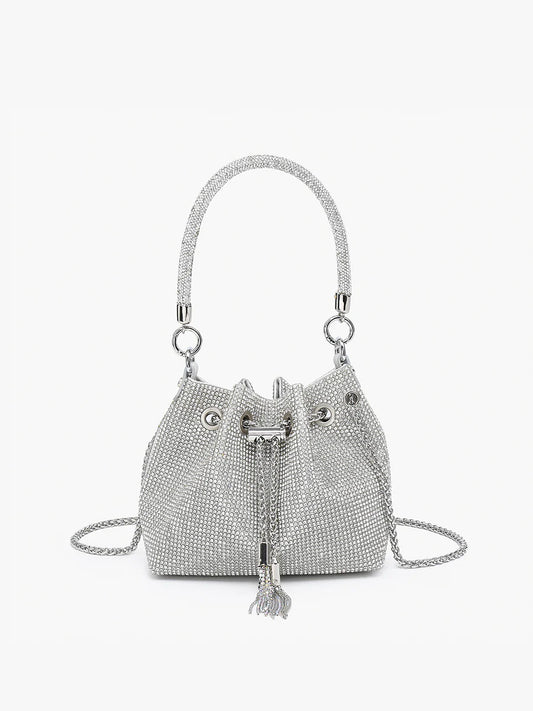 Jen & Co Ginette Rhinestone Cinched Bucket Bag - Silver