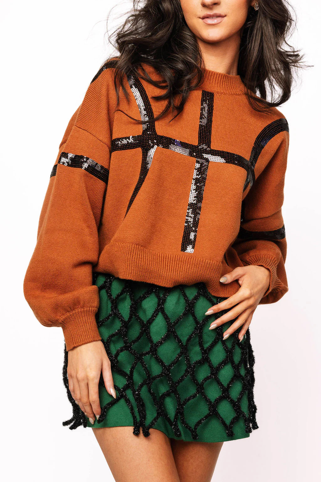 Queen Of Sparkles Orange & Black Basketball Sweater